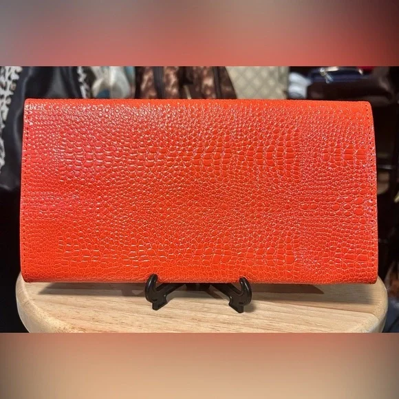 Tangerine Orange Vegan Leather & Velvet Jewelry Accessory Cosmo Wallet Pouch NEW - Picture 2 of 9